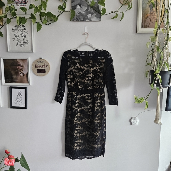 Vintage Black Lace Moda International Dress With 100% Silk Lining - Picture 1 of 10